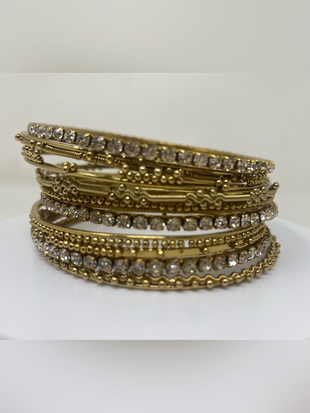 Ten Gold Crystal Stackable Bangle Bracelet Set